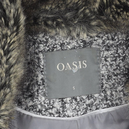 Oasis Womens Grey Wool Blend Faux Fur Collar Coat Size S