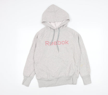Reebok Womens Grey Hoodie Small Cotton Blend Pullover Logo Sportswear