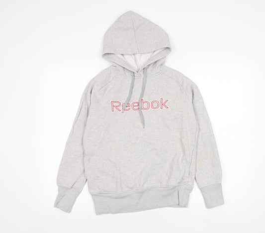 Reebok Womens Grey Hoodie Small Cotton Blend Pullover Logo Sportswear