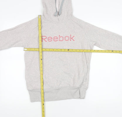 Reebok Womens Grey Hoodie Small Cotton Blend Pullover Logo Sportswear