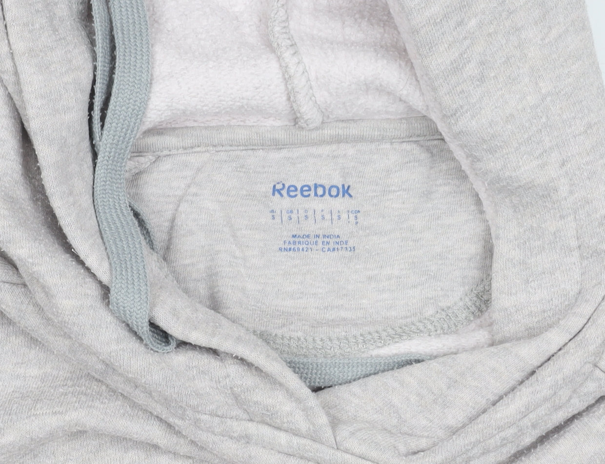 Reebok Womens Grey Hoodie Small Cotton Blend Pullover Logo Sportswear