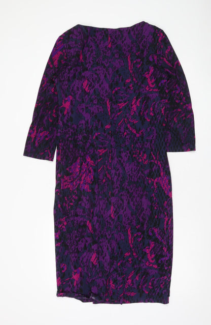 Gina Bacconi Womens Purple Animal Print Sheath Dress Size 14