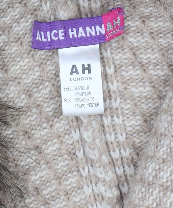 Alice Hannah Women Beige Wool Blend Cape with Faux Fur Collar Size M