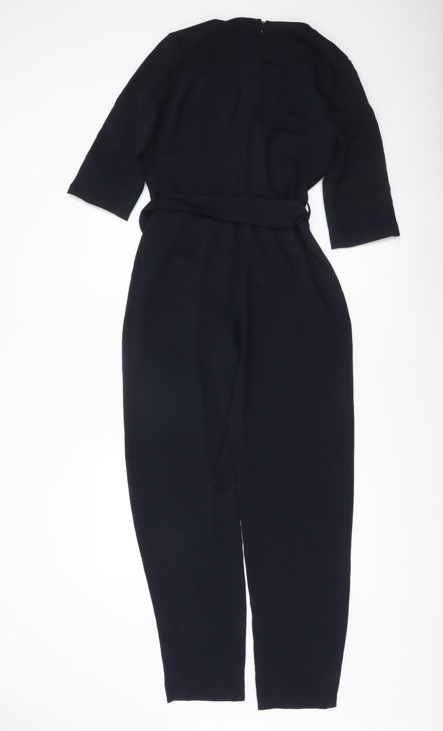 Zara Basic Women Black XS Jumpsuit 3/4 Sleeve V-Neck Belted Slim
