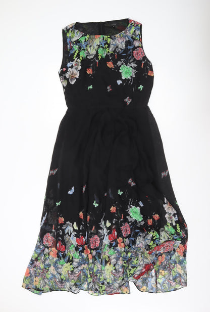 FLOIRYDAY Womens Black Floral A-Line Sleeveless Dress M