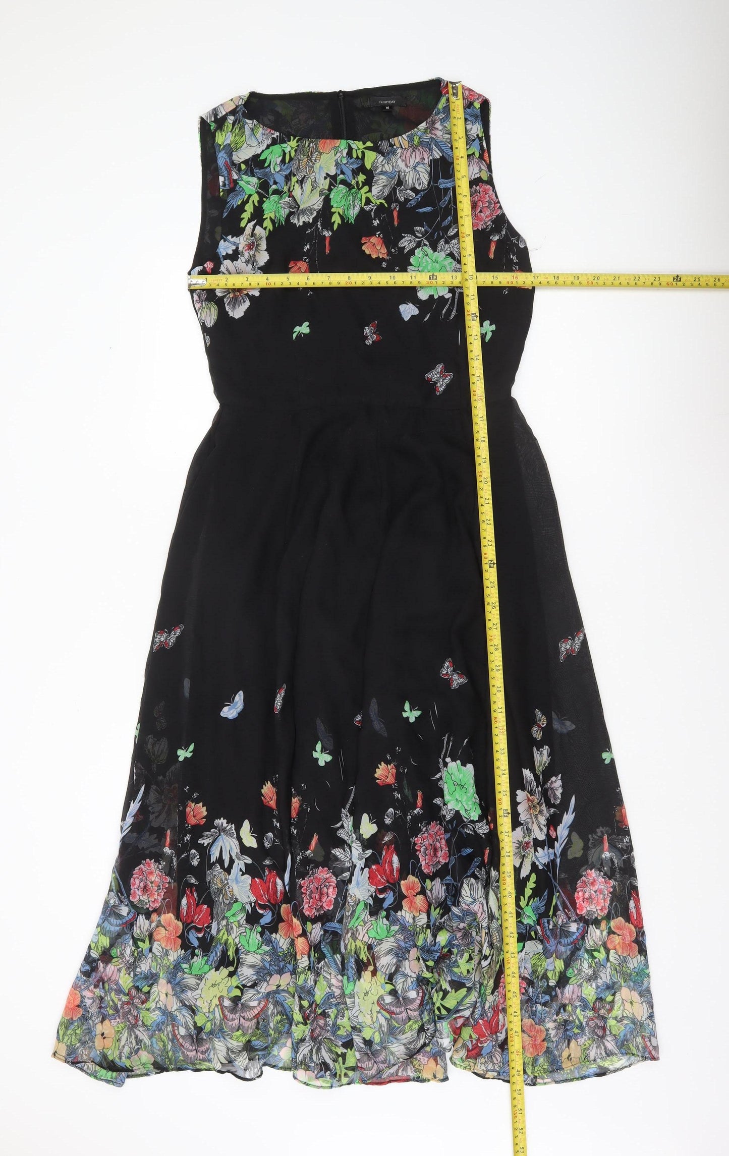 FLOIRYDAY Womens Black Floral A-Line Sleeveless Dress M