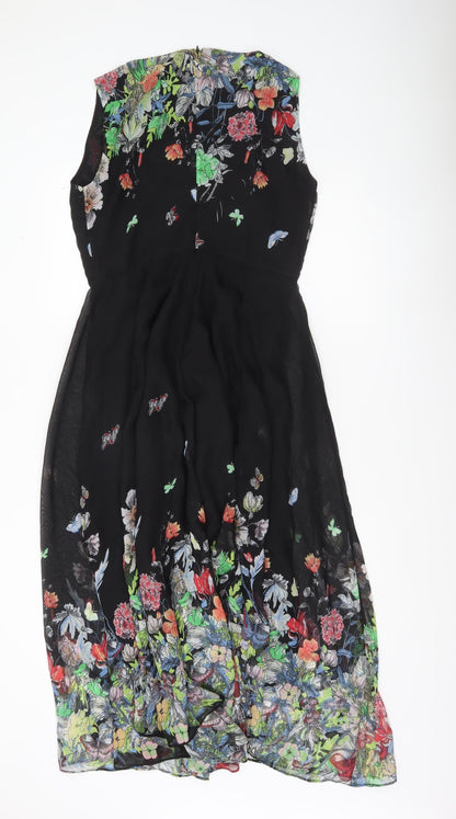 FLOIRYDAY Womens Black Floral A-Line Sleeveless Dress M
