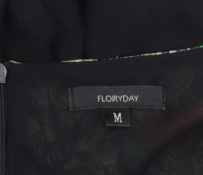 FLOIRYDAY Womens Black Floral A-Line Sleeveless Dress M
