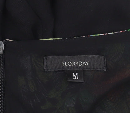 FLOIRYDAY Womens Black Floral A-Line Sleeveless Dress M