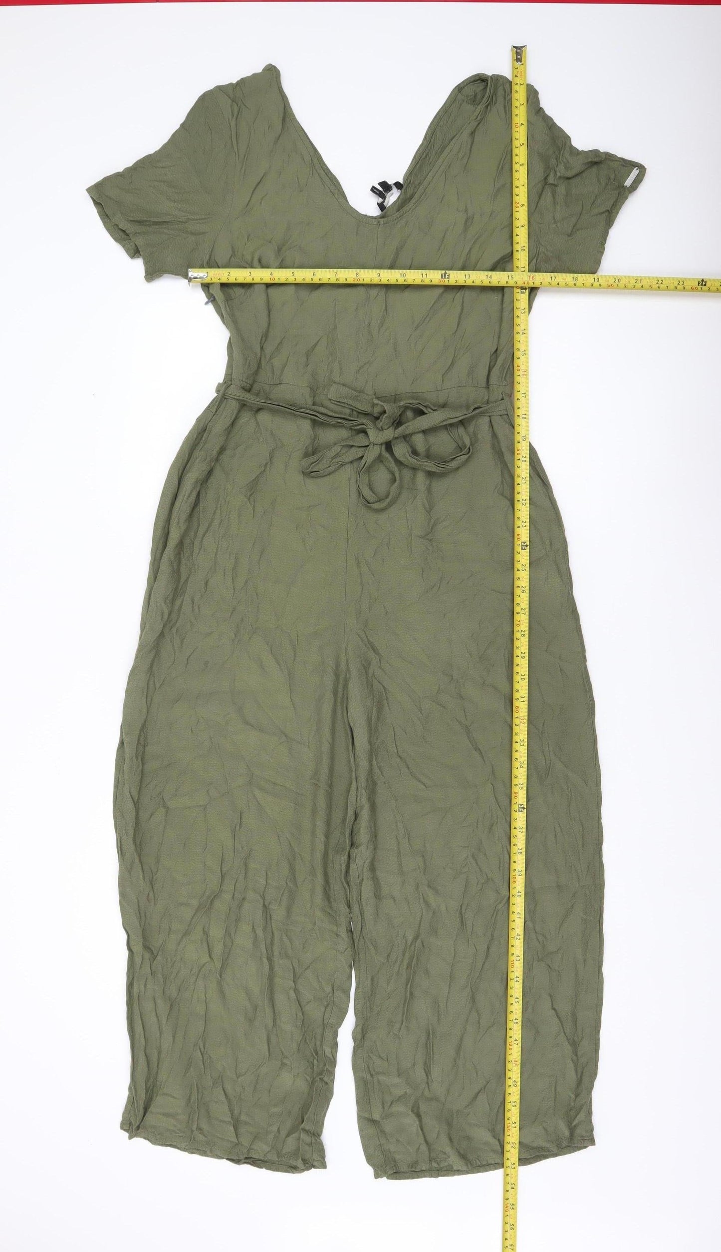 Superdry Women’s Green Jumpsuit Size 14 Wide-Leg Short Sleeve V-Neck