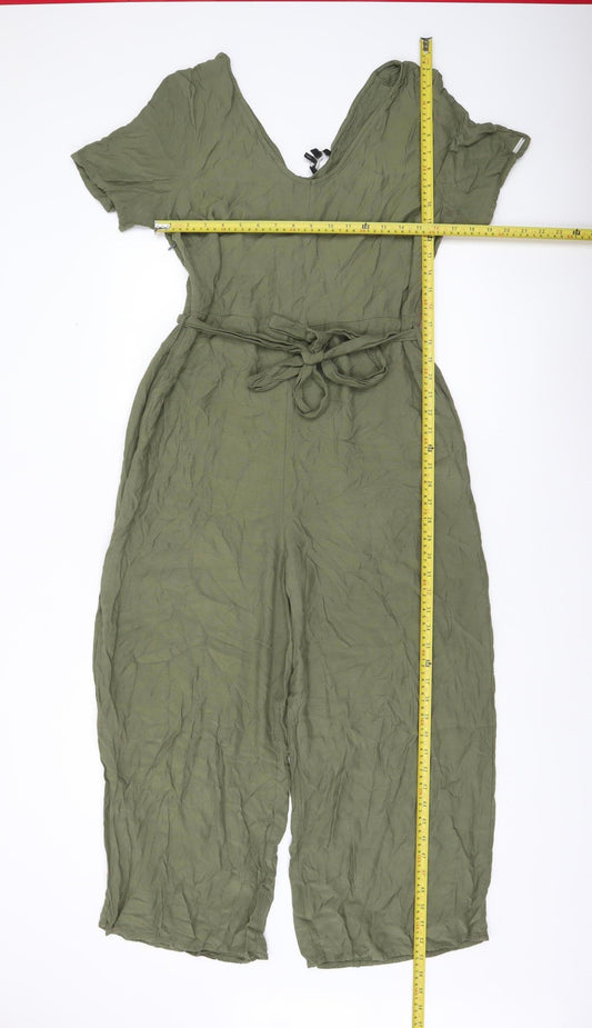 Superdry Women’s Green Jumpsuit Size 14 Wide-Leg Short Sleeve V-Neck