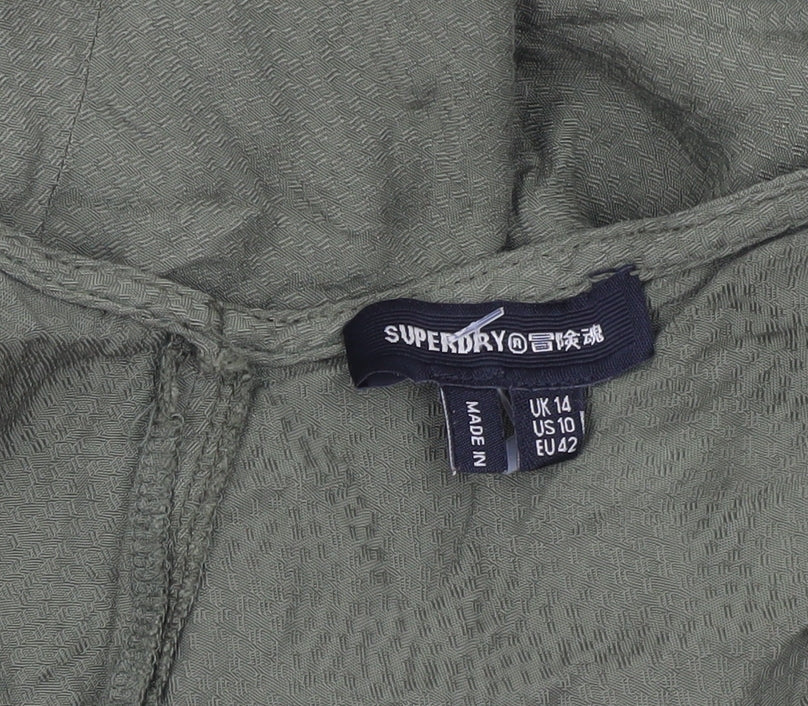 Superdry Women’s Green Jumpsuit Size 14 Wide-Leg Short Sleeve V-Neck
