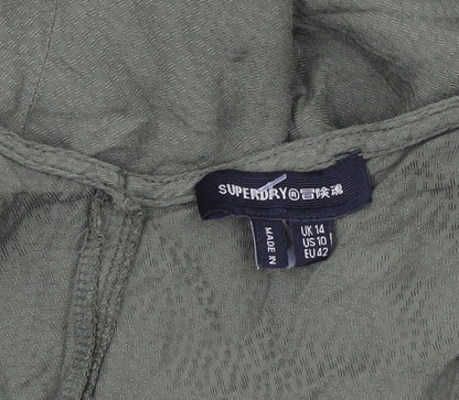 Superdry Women’s Green Jumpsuit Size 14 Wide-Leg Short Sleeve V-Neck