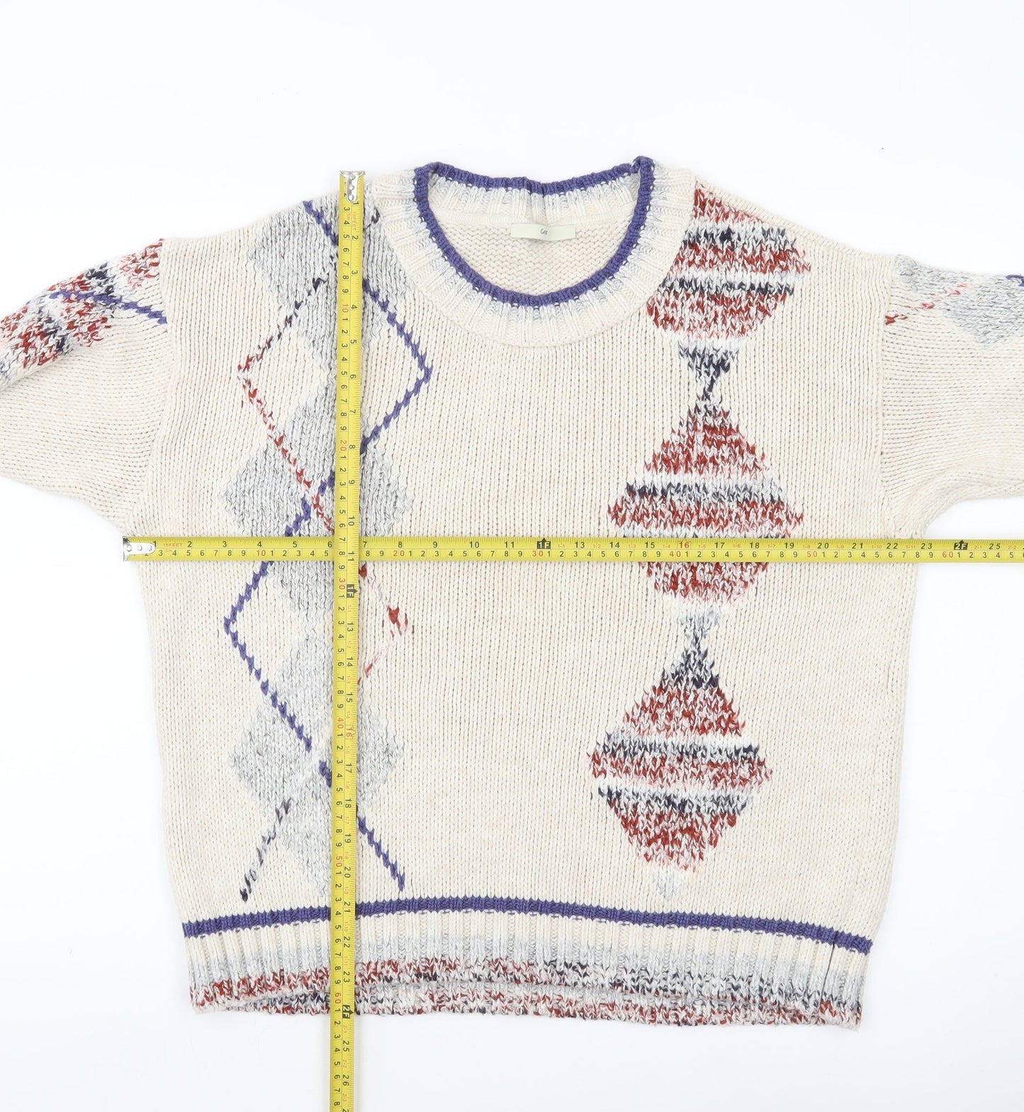George Women’s Ivory Argyle Knit Pullover Jumper UK 12 Regular Fit