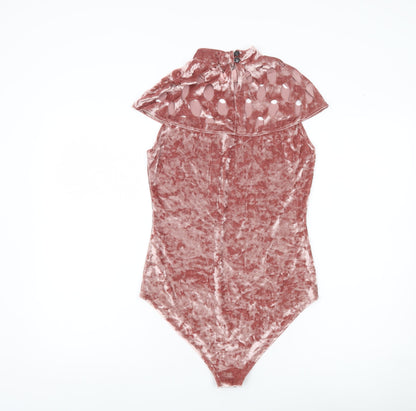 Evita Women’s Pink Velvet Sleeveless Bodysuit Size 14 Party
