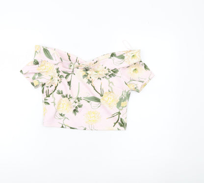 Miss Selfridge Women’s Pink Floral Off Shoulder Cropped Blouse UK 10