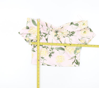 Miss Selfridge Women’s Pink Floral Off Shoulder Cropped Blouse UK 10
