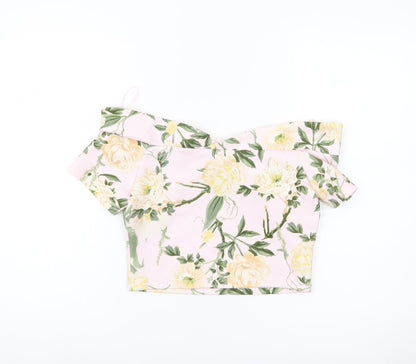 Miss Selfridge Women’s Pink Floral Off Shoulder Cropped Blouse UK 10