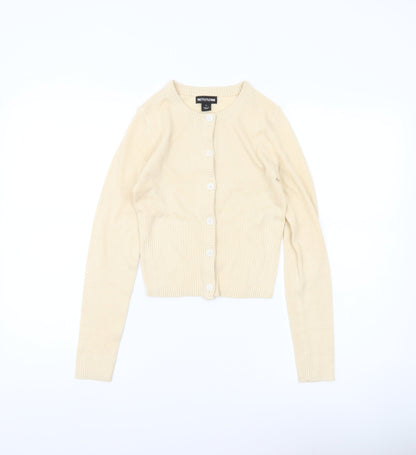 PrettyLittleThing Womens Beige XS Cardigan Crew Neck Knit Jumper