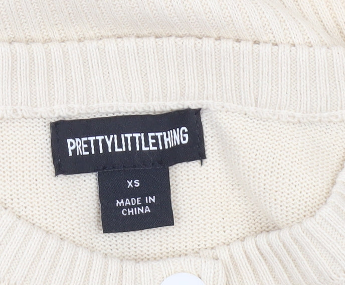 PrettyLittleThing Womens Beige XS Cardigan Crew Neck Knit Jumper
