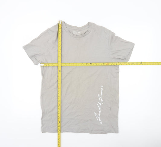 Jack & Jones Men’s Grey Crew Neck Cotton Logo T-Shirt Size M