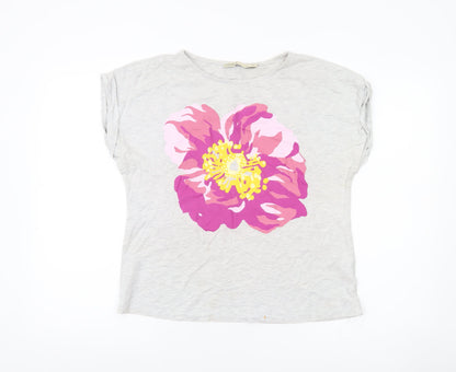 Oasis Womens Grey Floral Print Cotton T-Shirt UK M Casual Summer Tee