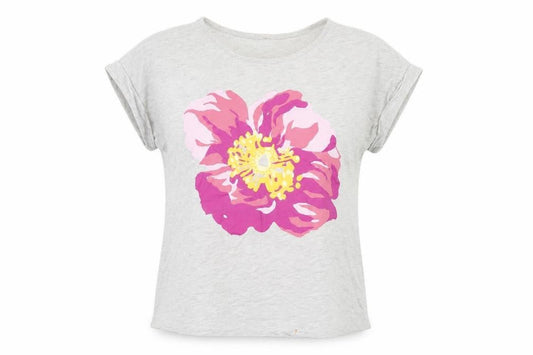 Oasis Womens Grey Floral Print Cotton T-Shirt UK M Casual Summer Tee