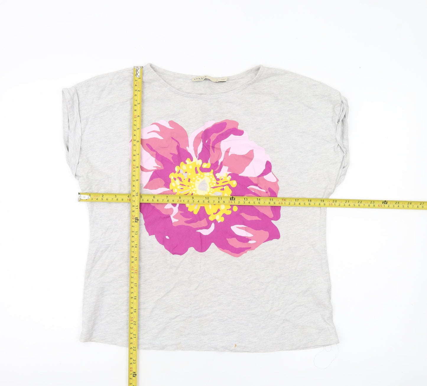 Oasis Womens Grey Floral Print Cotton T-Shirt UK M Casual Summer Tee