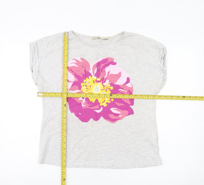 Oasis Womens Grey Floral Print Cotton T-Shirt UK M Casual Summer Tee