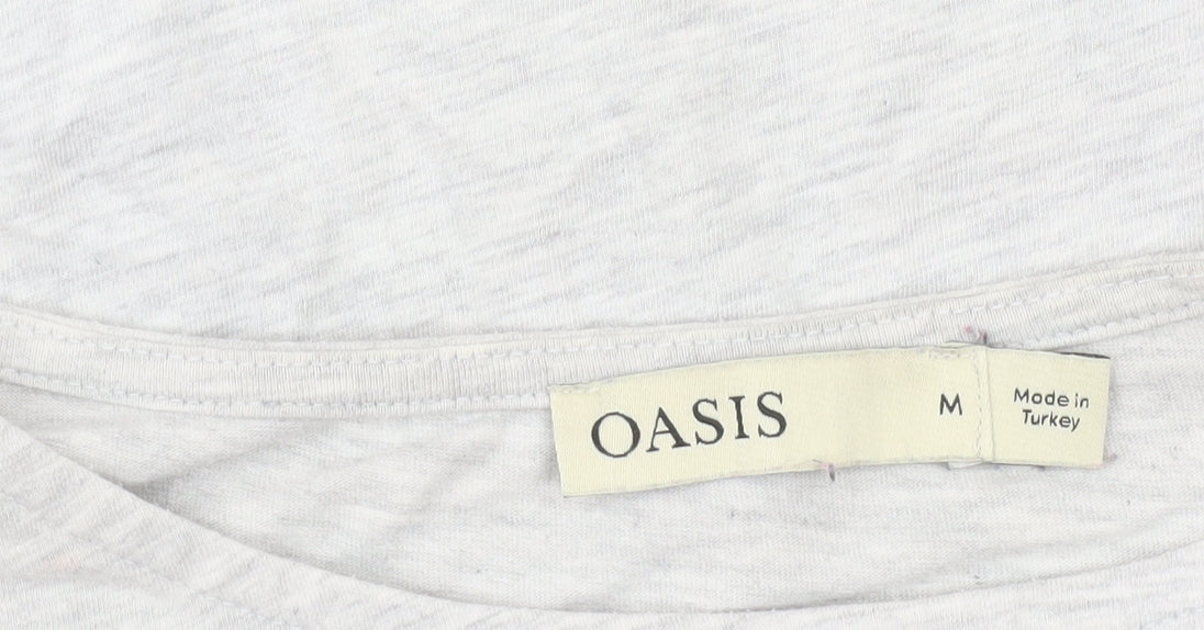 Oasis Womens Grey Floral Print Cotton T-Shirt UK M Casual Summer Tee