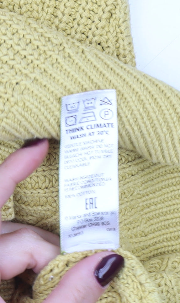 Marks and Spencer Women’s Yellow Cotton Mock Neck Jumper Size S