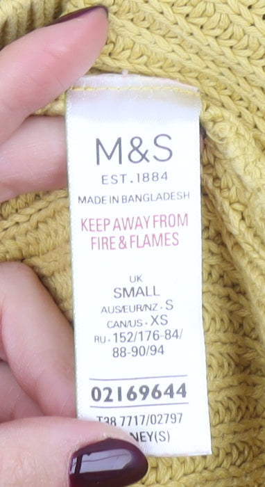 Marks and Spencer Women’s Yellow Cotton Mock Neck Jumper Size S