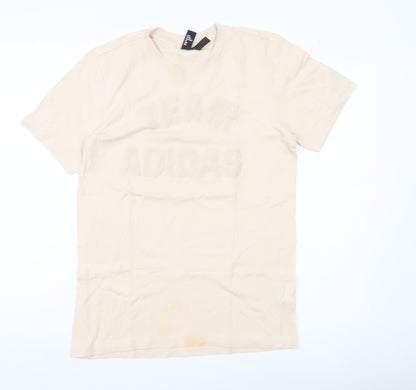 Adidas Men’s Beige Small Graphic Logo T-Shirt Cotton Short Sleeve