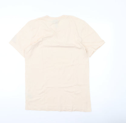 Adidas Men’s Beige Small Graphic Logo T-Shirt Cotton Short Sleeve