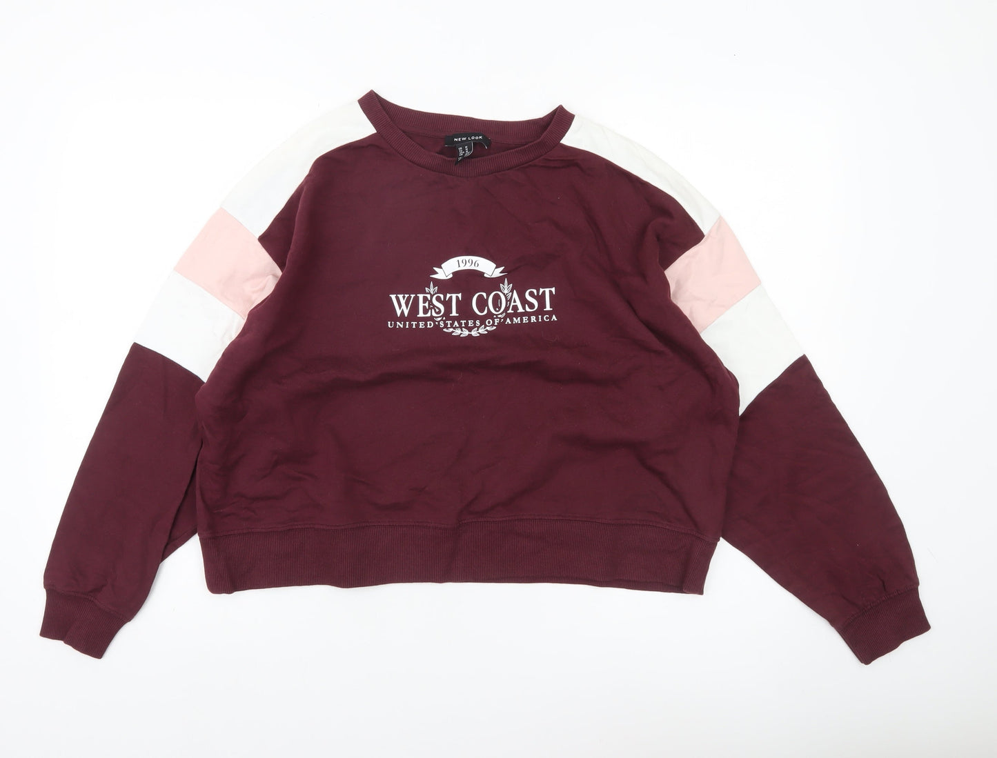 New Look Womens Red Colourblock Crew Neck Logo Pullover Sweatshirt M