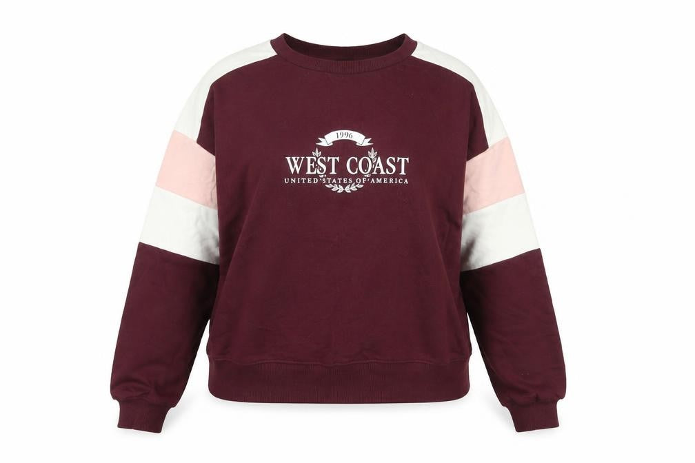 New Look Womens Red Colourblock Crew Neck Logo Pullover Sweatshirt M