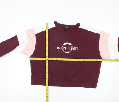 New Look Womens Red Colourblock Crew Neck Logo Pullover Sweatshirt M