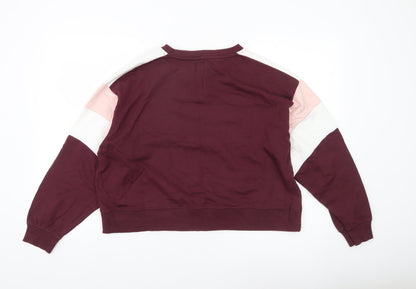 New Look Womens Red Colourblock Crew Neck Logo Pullover Sweatshirt M