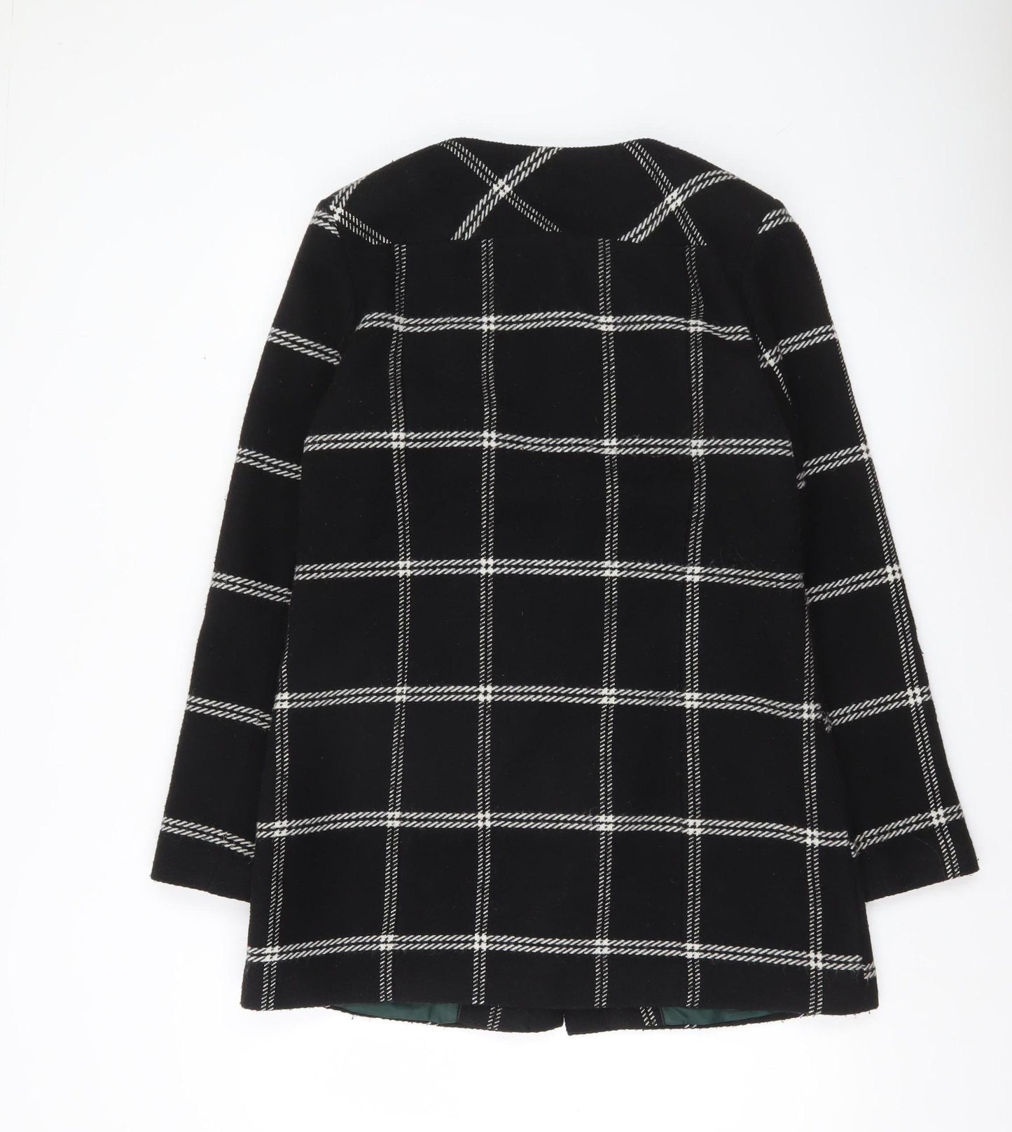 Next Womens Black Check Wool Blend Coat Size 14 Mid-Length