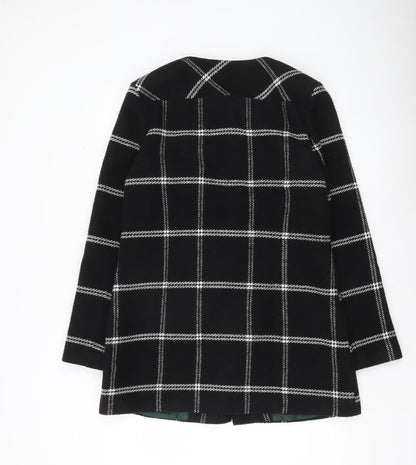 Next Womens Black Check Wool Blend Coat Size 14 Mid-Length