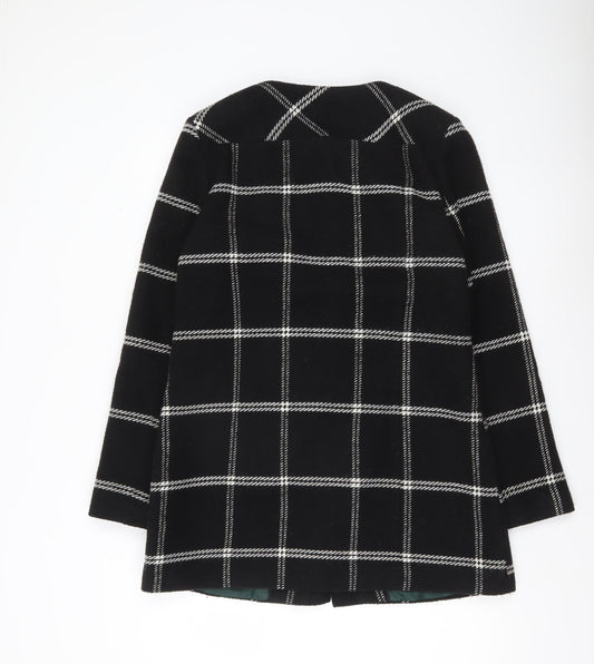 Next Womens Black Check Wool Blend Coat Size 14 Mid-Length
