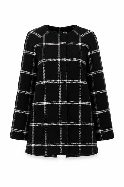 Next Womens Black Check Wool Blend Coat Size 14 Mid-Length