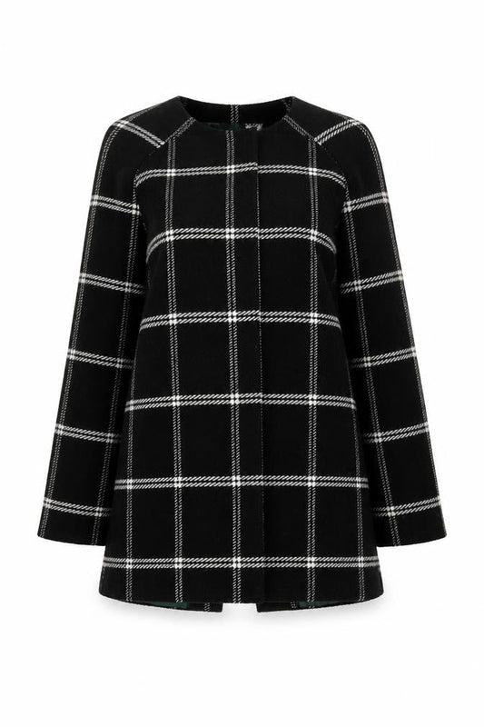 Next Womens Black Check Wool Blend Coat Size 14 Mid-Length