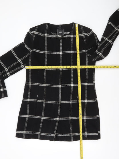 Next Womens Black Check Wool Blend Coat Size 14 Mid-Length