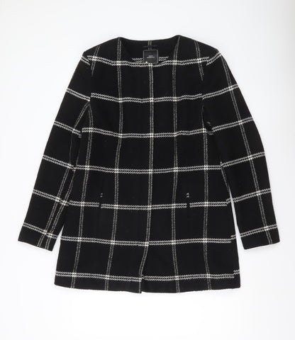Next Womens Black Check Wool Blend Coat Size 14 Mid-Length