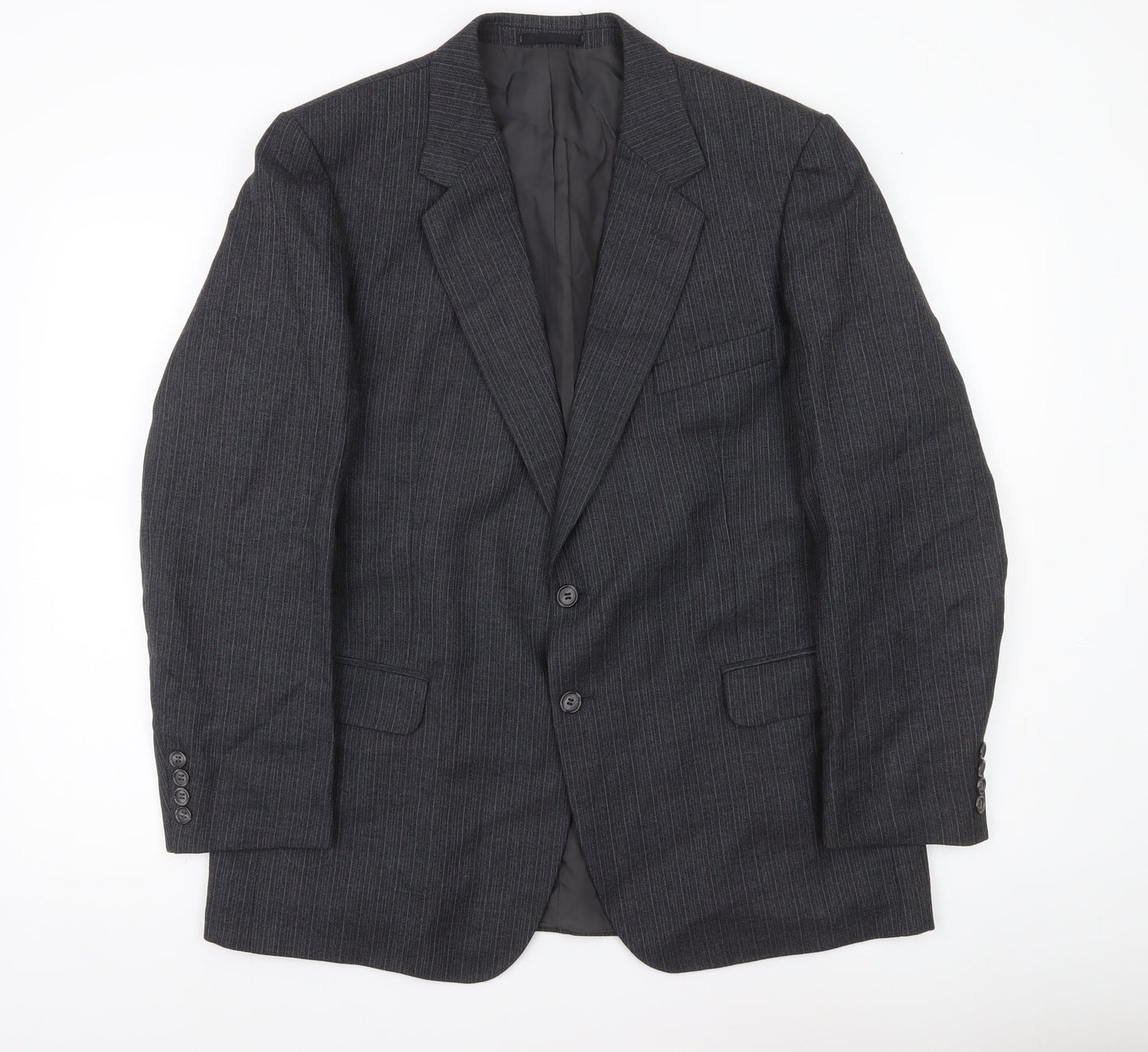 Marks and Spencer St Michael Mens Grey Pinstripe Wool Blend Blazer Jacket 42 Short