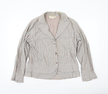 Adini Women Beige Striped Suit Jacket Blazer Small Cotton