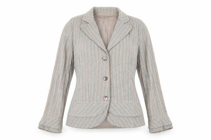 Adini Women Beige Striped Suit Jacket Blazer Small Cotton
