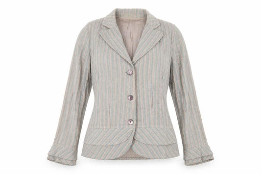 Adini Women Beige Striped Suit Jacket Blazer Small Cotton