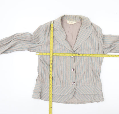 Adini Women Beige Striped Suit Jacket Blazer Small Cotton